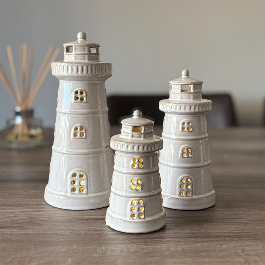 Glazed Ceramic LED Lighthouse Ornaments