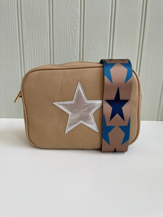 Beige Tasseled Star Crossbody Bag with Changeable Star Bag Strap