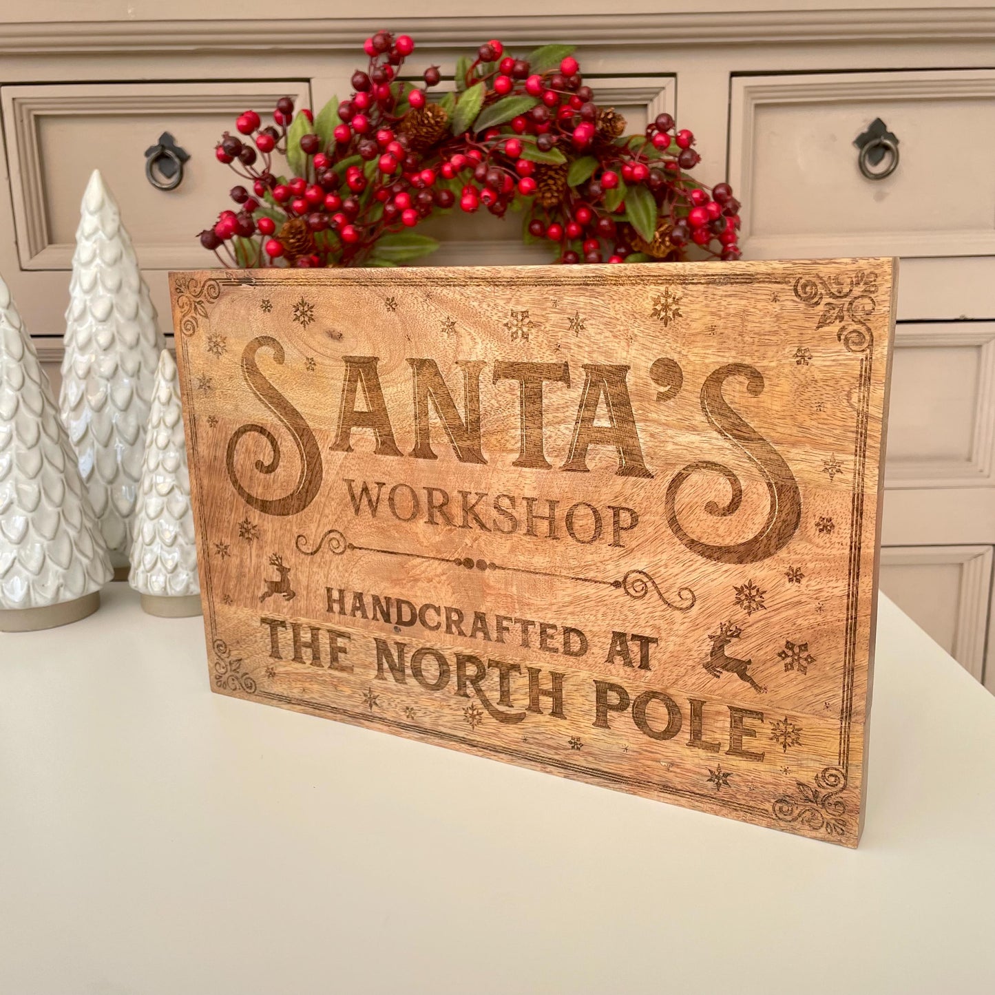 Santa's Workshop Wooden Board Christmas Display Sign