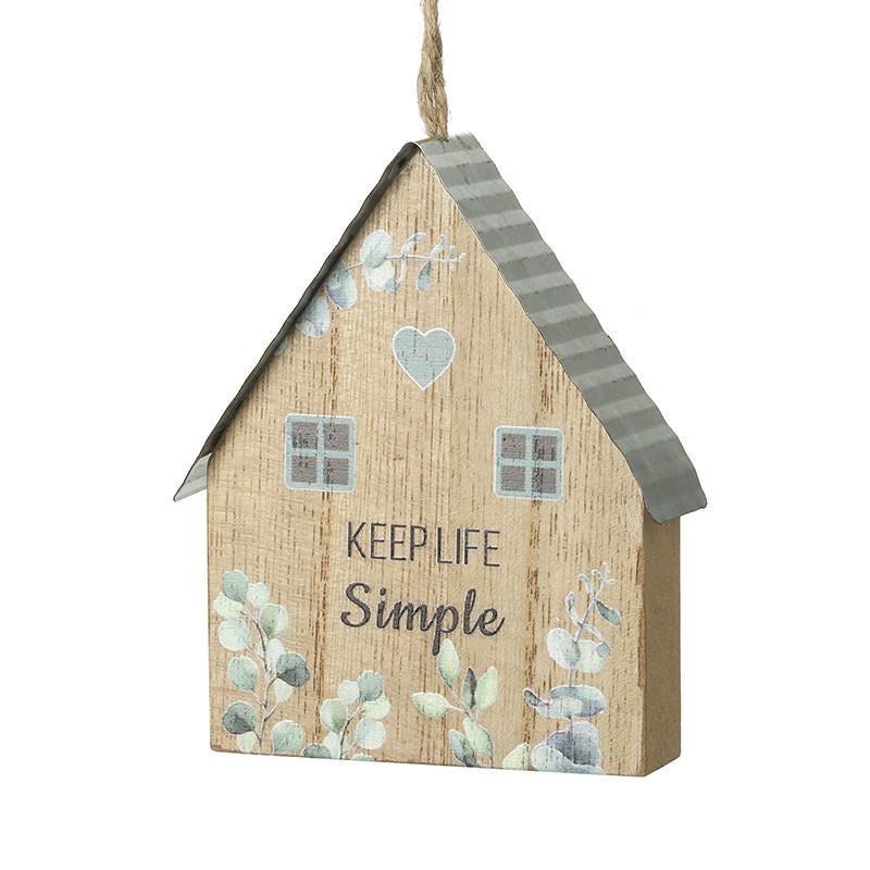 Set of Two Mini Wooden House Block Decorations