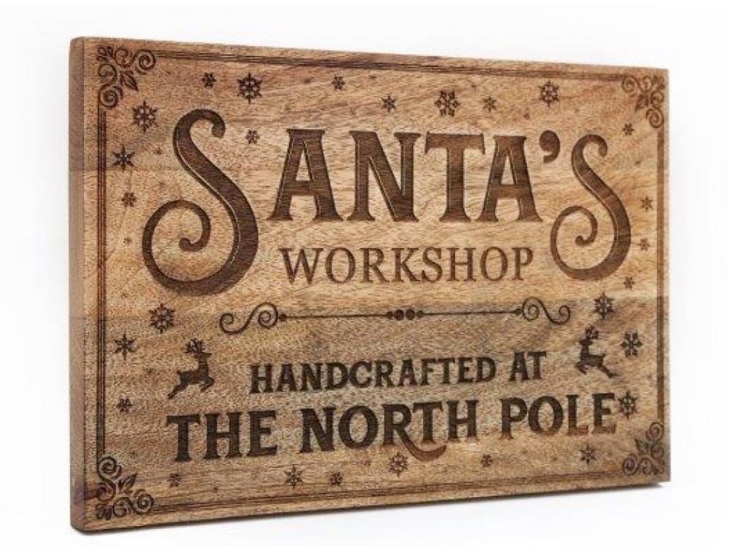 Santa's Workshop Wooden Board Christmas Display Sign