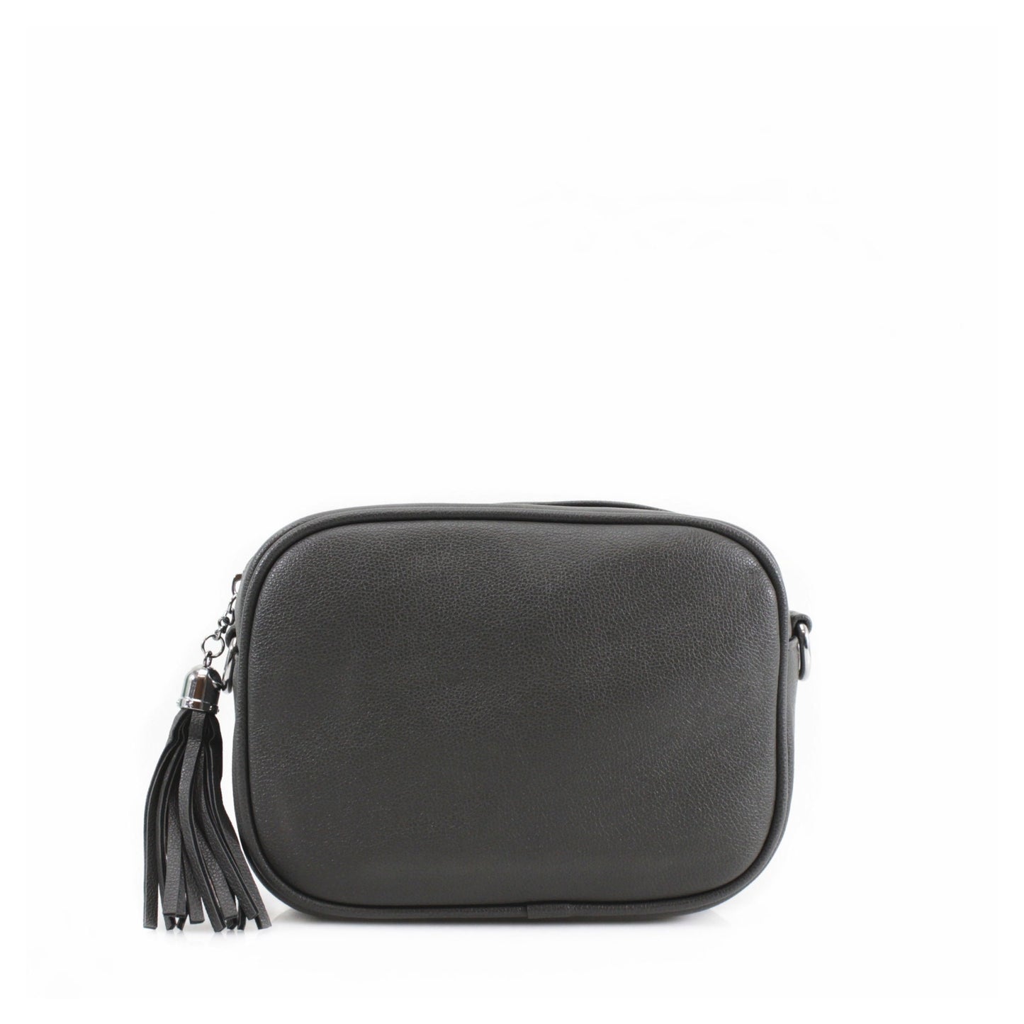 Grey Crossbody Tasseled Handbag with Two Changeable Straps