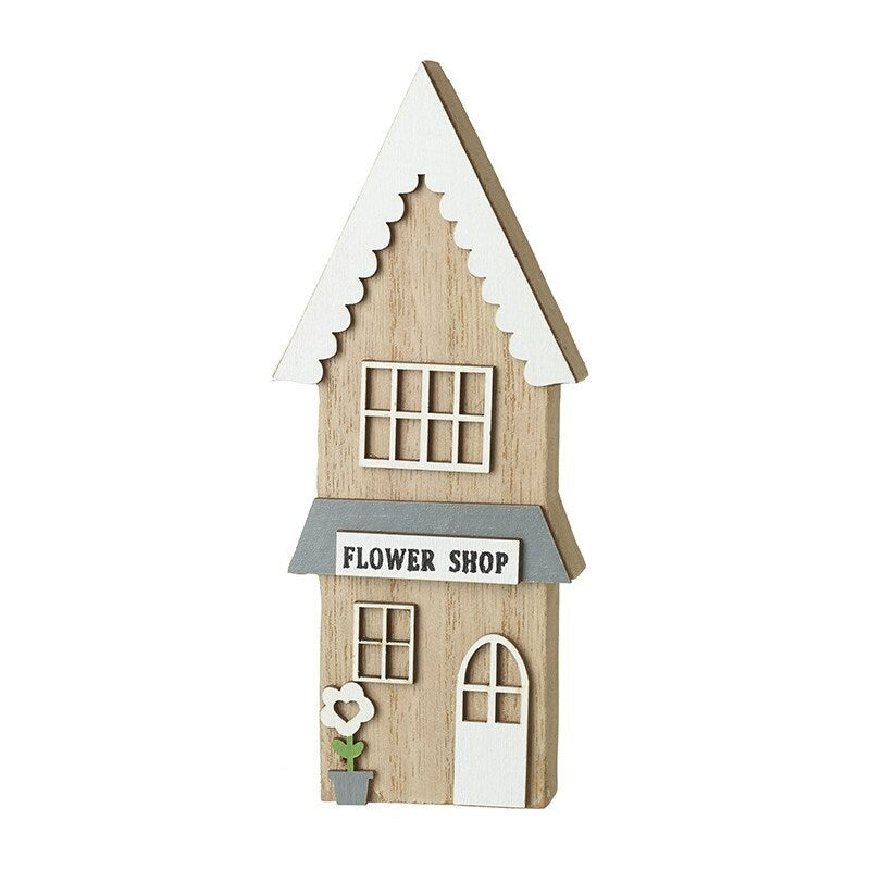Set of Two Rustic Decorative Wooden House Block Ornaments