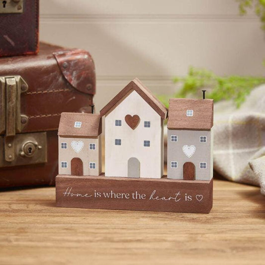 Rustic Wooden Heart House Block Ornament 'Home is Where the Heart is'