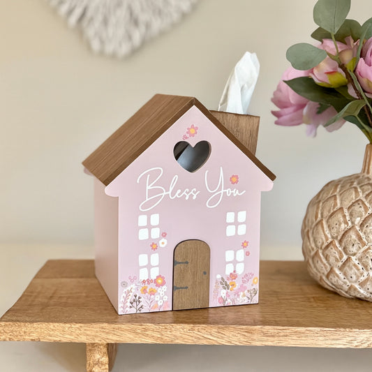 House Shaped Bless You Wooden Tissue Box Cover