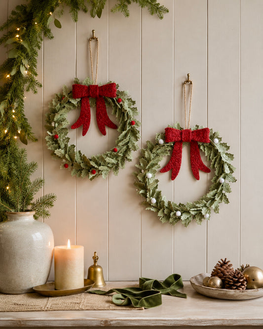 Christmas Felt Holly Leaf Wreaths with Red Bow