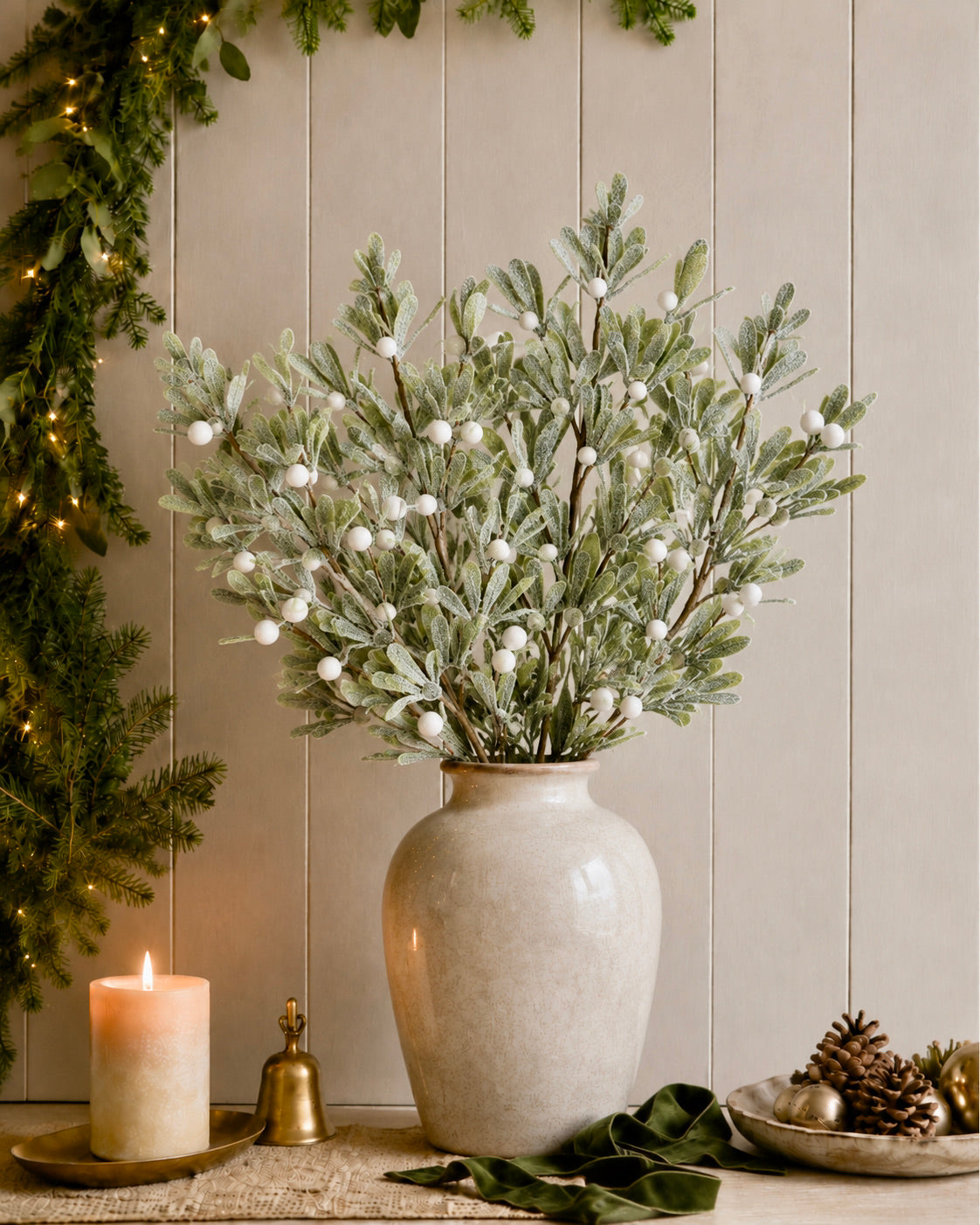 Individual Christmas Faux Frosted Mistletoe Spray