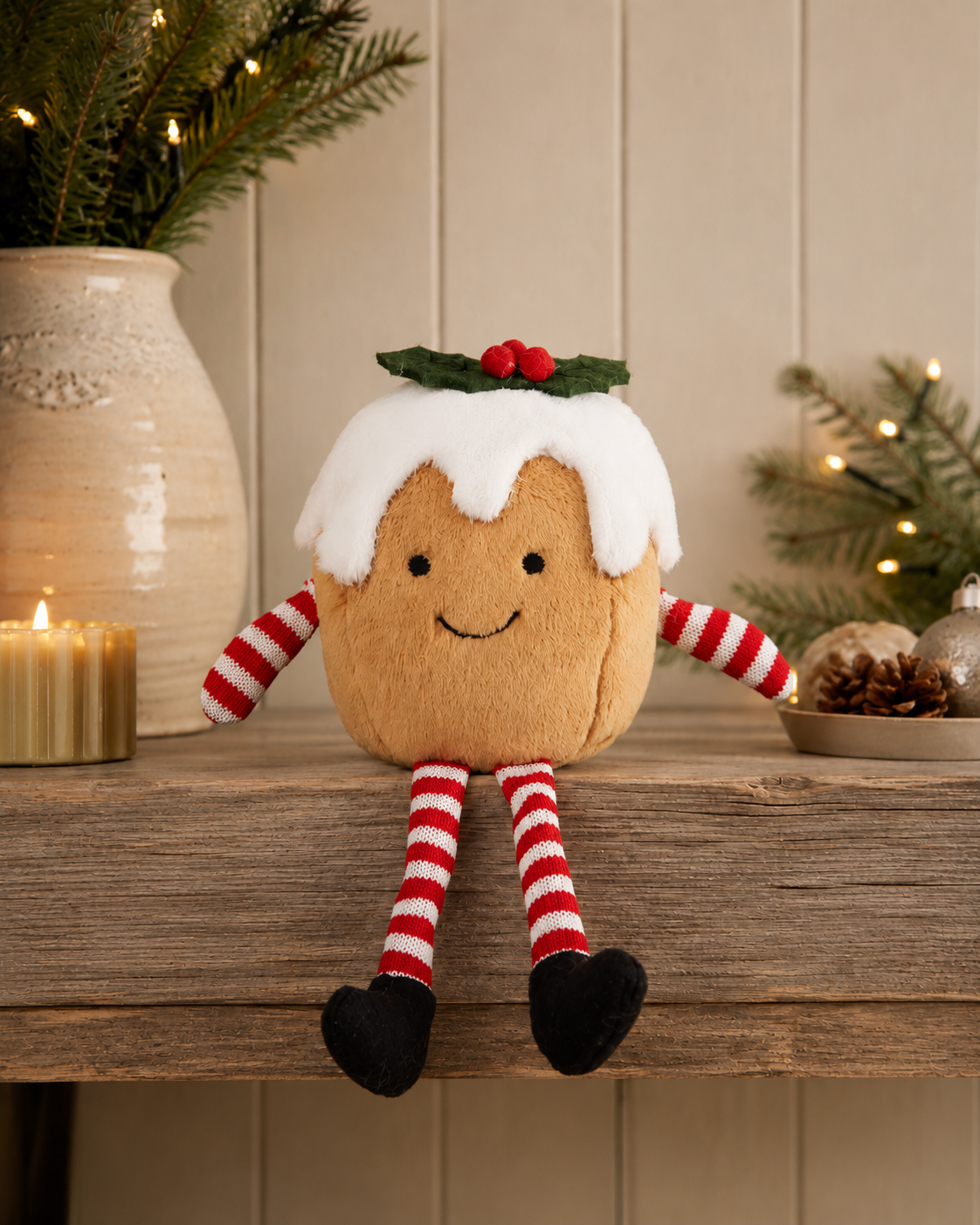 Plush Christmas Pudding Shelf Sitting Ornament