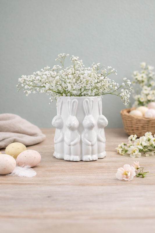 White Ceramic Bunny Vase – Raised Rabbit Spring & Easter Plant Pot