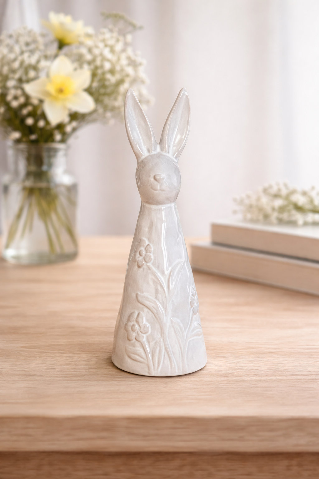 White Ceramic Floral Bunny Rabbit Ornaments