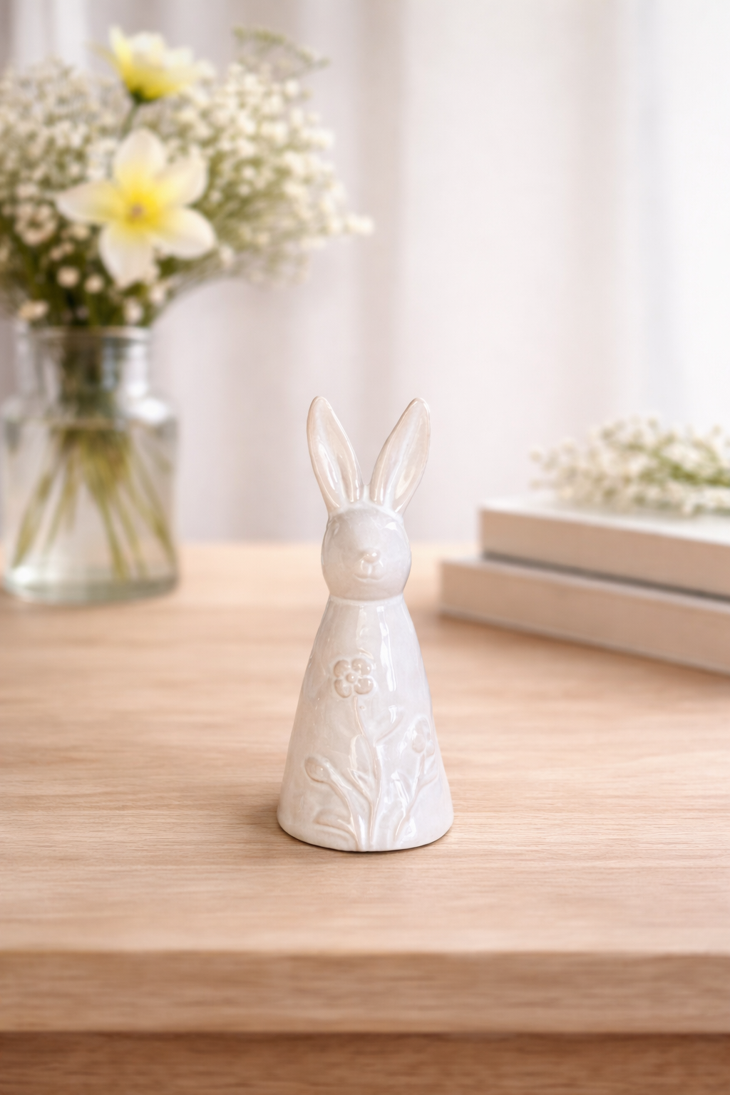 White Ceramic Floral Bunny Rabbit Ornaments