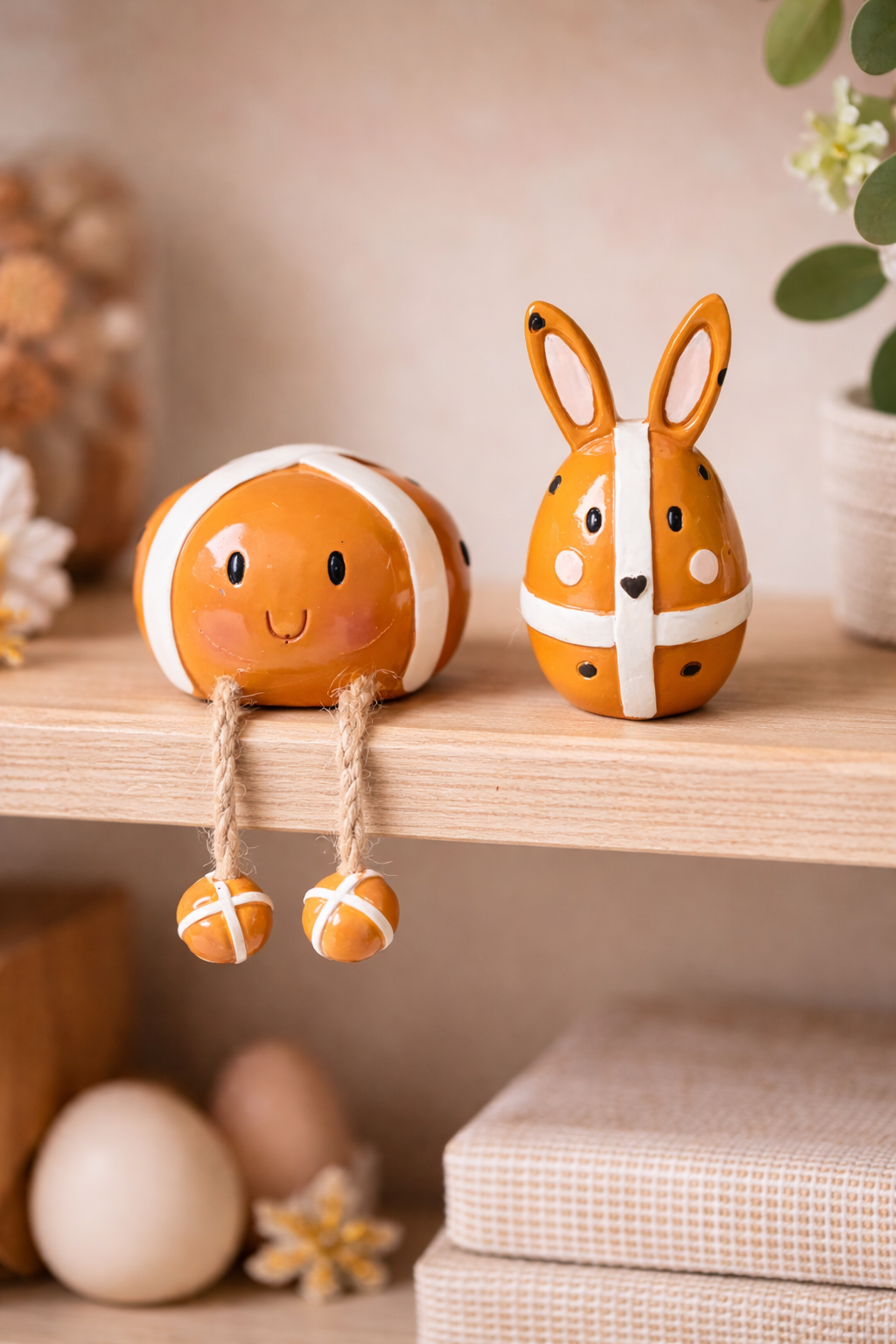 Hot Cross Bun Easter Shelf Ornaments | Spring Bunny Decor