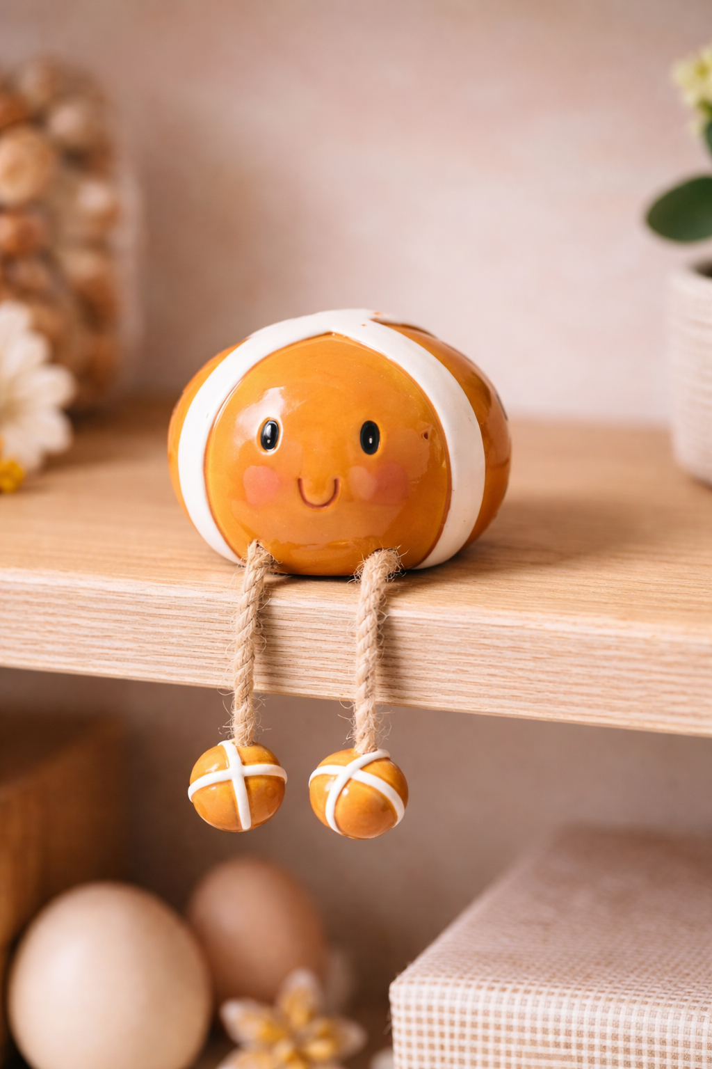 Hot Cross Bun Easter Shelf Ornaments | Spring Bunny Decor