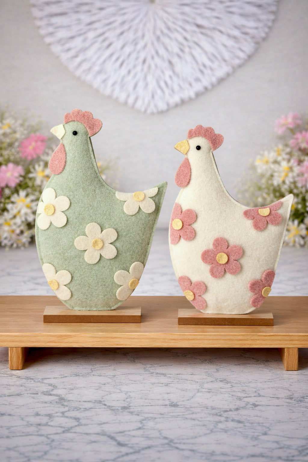 Felt Spring Floral Chicken Decorations