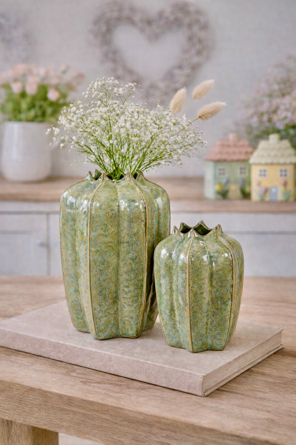 Green Ceramic Seeded Pod Vases
