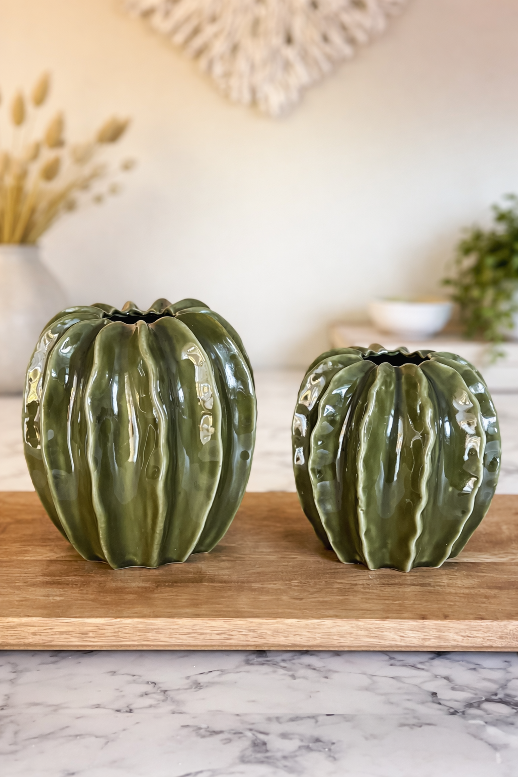 Olive Green Ceramic Pod Vases