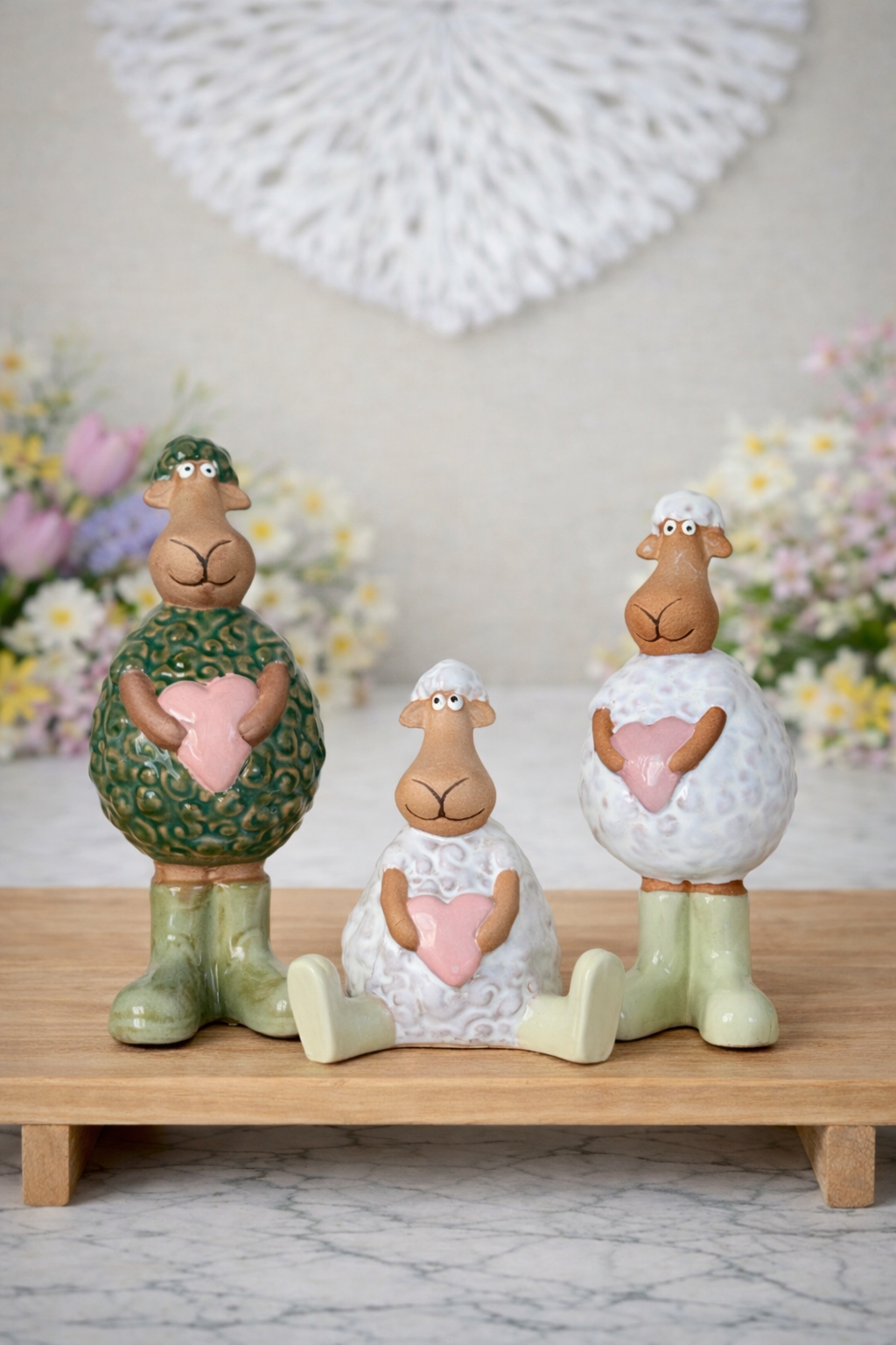 Ceramic Sheep with Love Hearts Ornaments