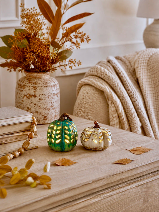 Ceramic Mini LED Pumpkin & Squash Ornaments | Autumn Home Decor