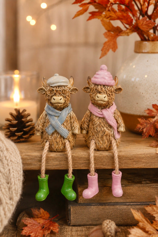 Highland Cow Autumn Shelf Sitting Ornaments Rusty & Bonnie