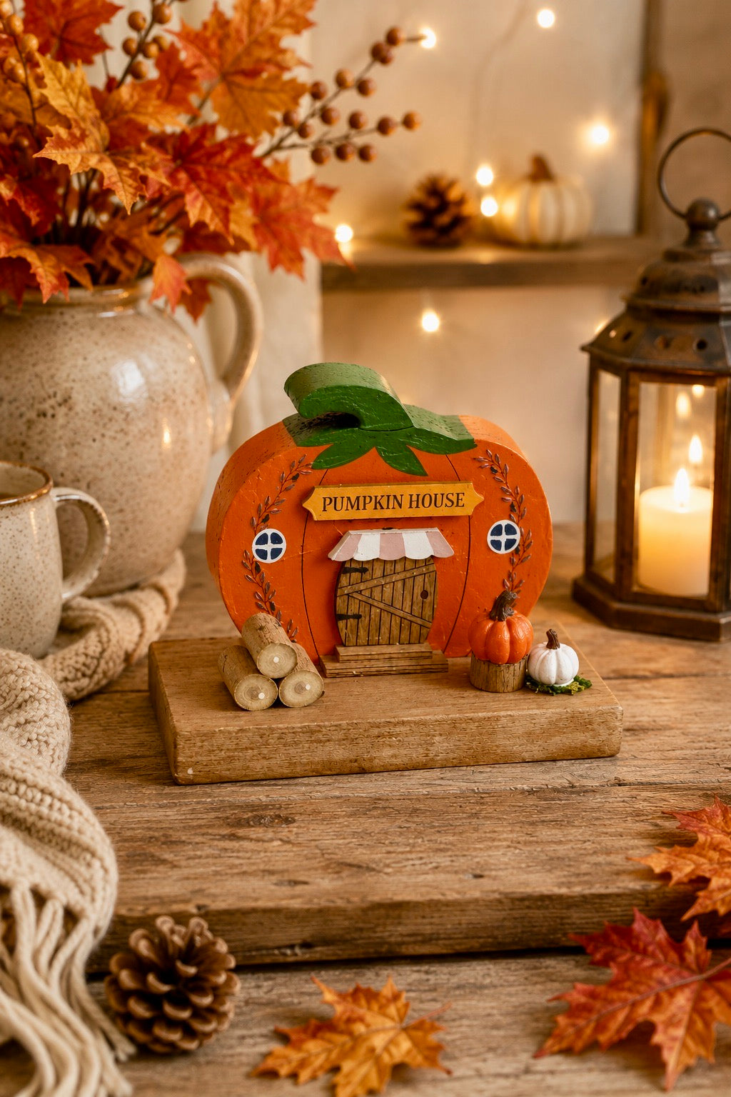 Wooden Pumpkin House Block Ornament
