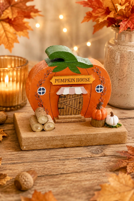 Wooden Pumpkin House Block Ornament