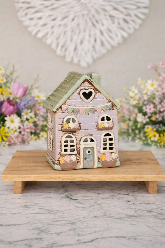 Ceramic Tea Light Cottage With Bunting Ornament