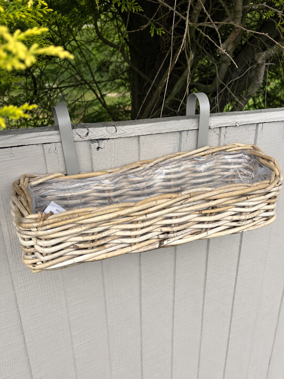 Rattan Hanging Lined Planter Basket with Hooks