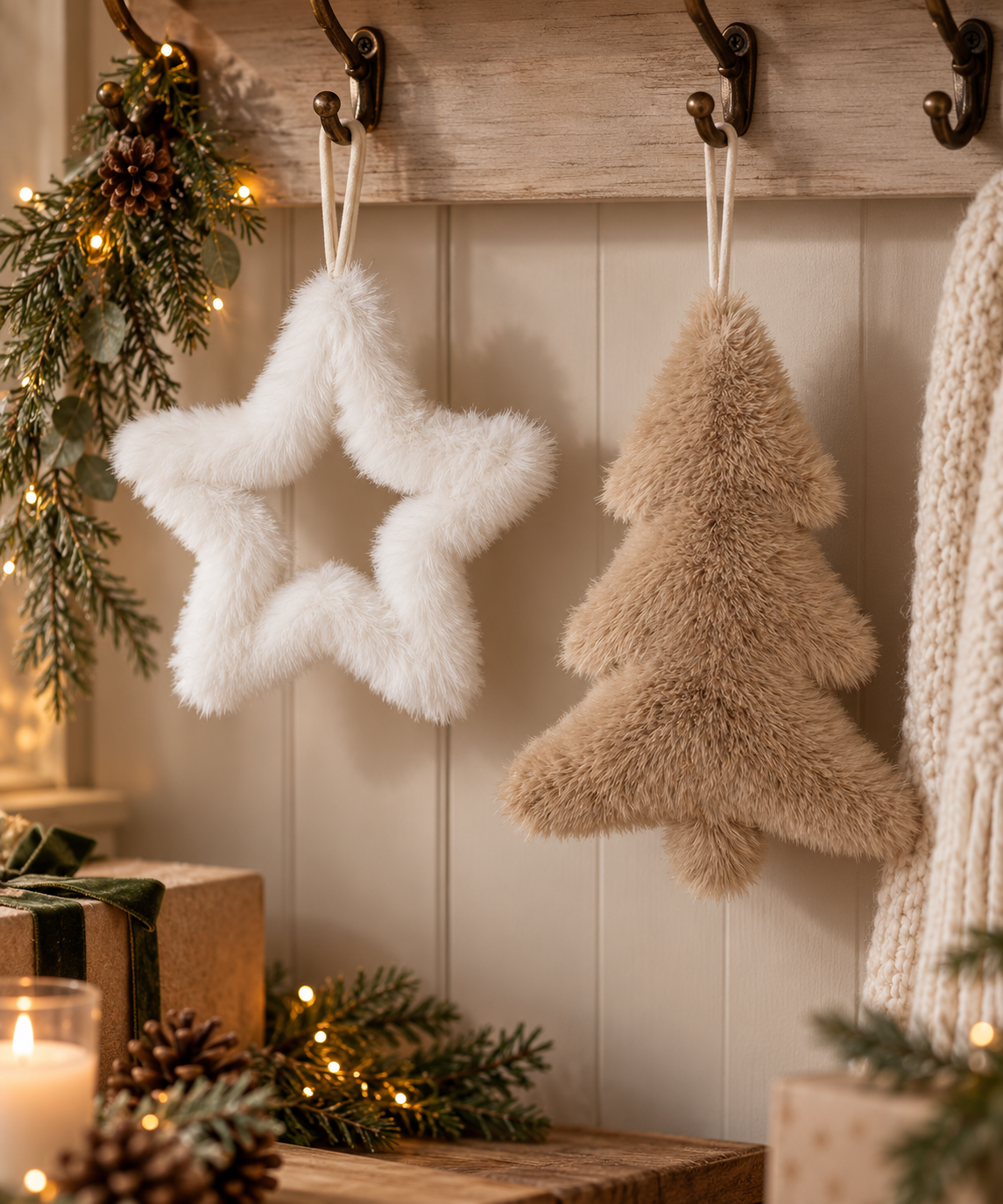 Fluffy Christmas Tree & Star Hanging Decorations