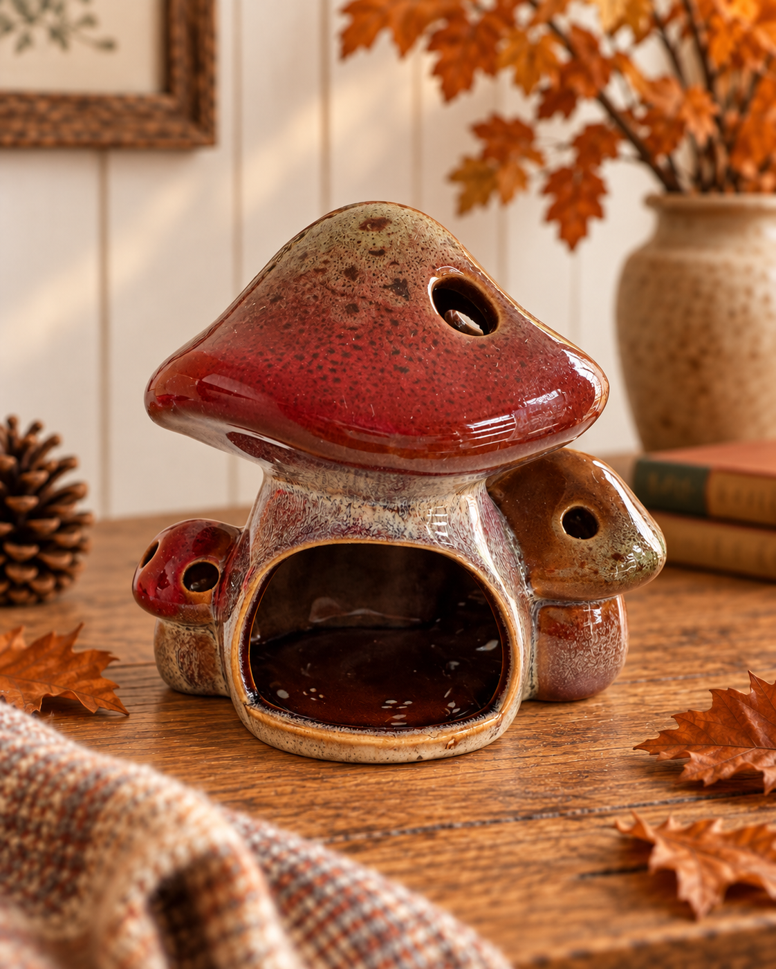 Ceramic Mushroom Toadstool House Candle Holder Autumn Ornament