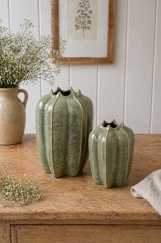 Green Ceramic Seeded Pod Vases