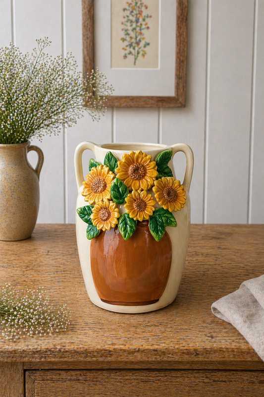 Large Ceramic 3D Sunflower Vase with Handles