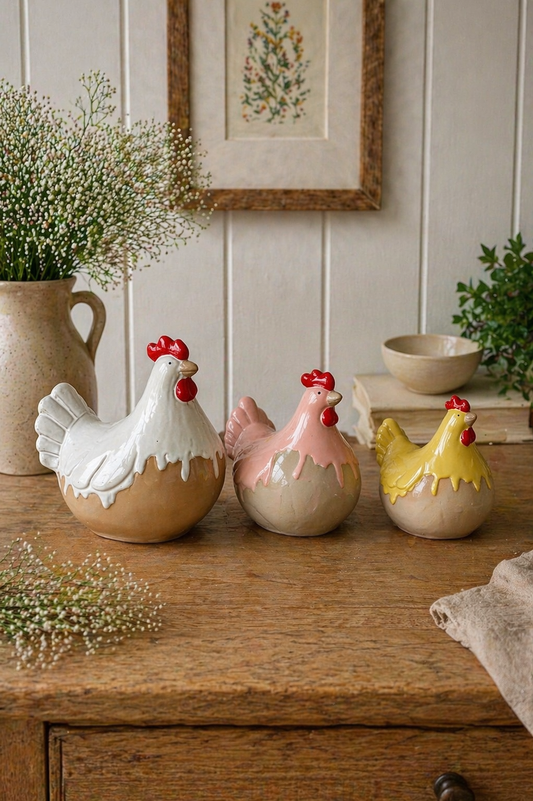 Ceramic Pastel Chicken Ornaments | Spring Hen Decorations