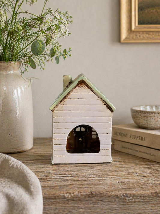 Ceramic Tea Light Cottage With Bunting Ornament