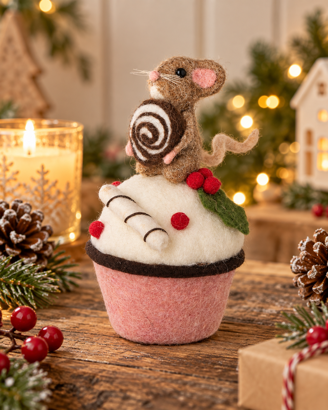 Felt Mouse Cupcake Christmas Ornament