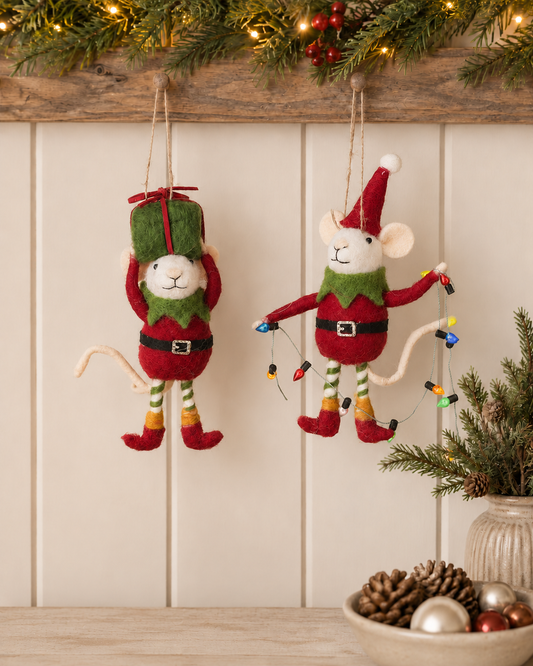 Felt Christmas Elf Mice Hanging Ornaments