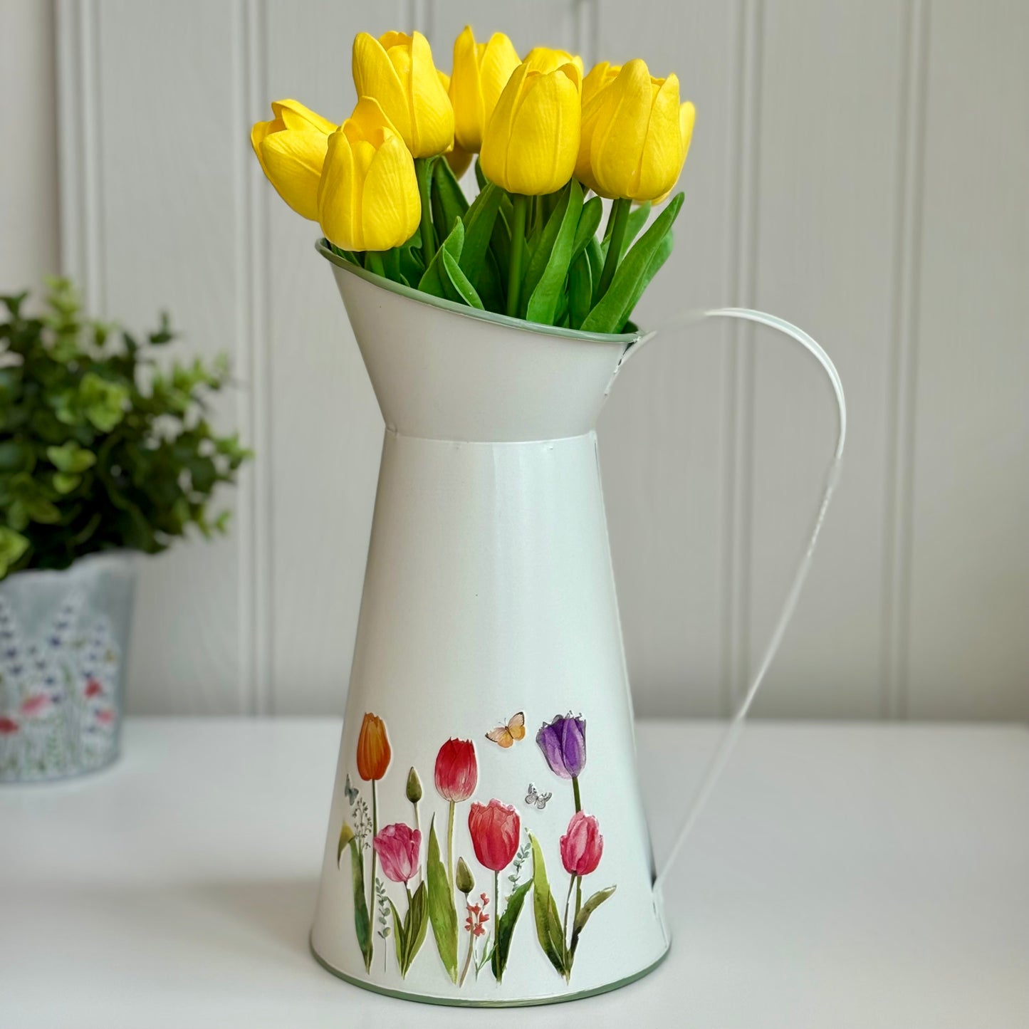 Metal Jug Pitcher Vase with Tulip Design