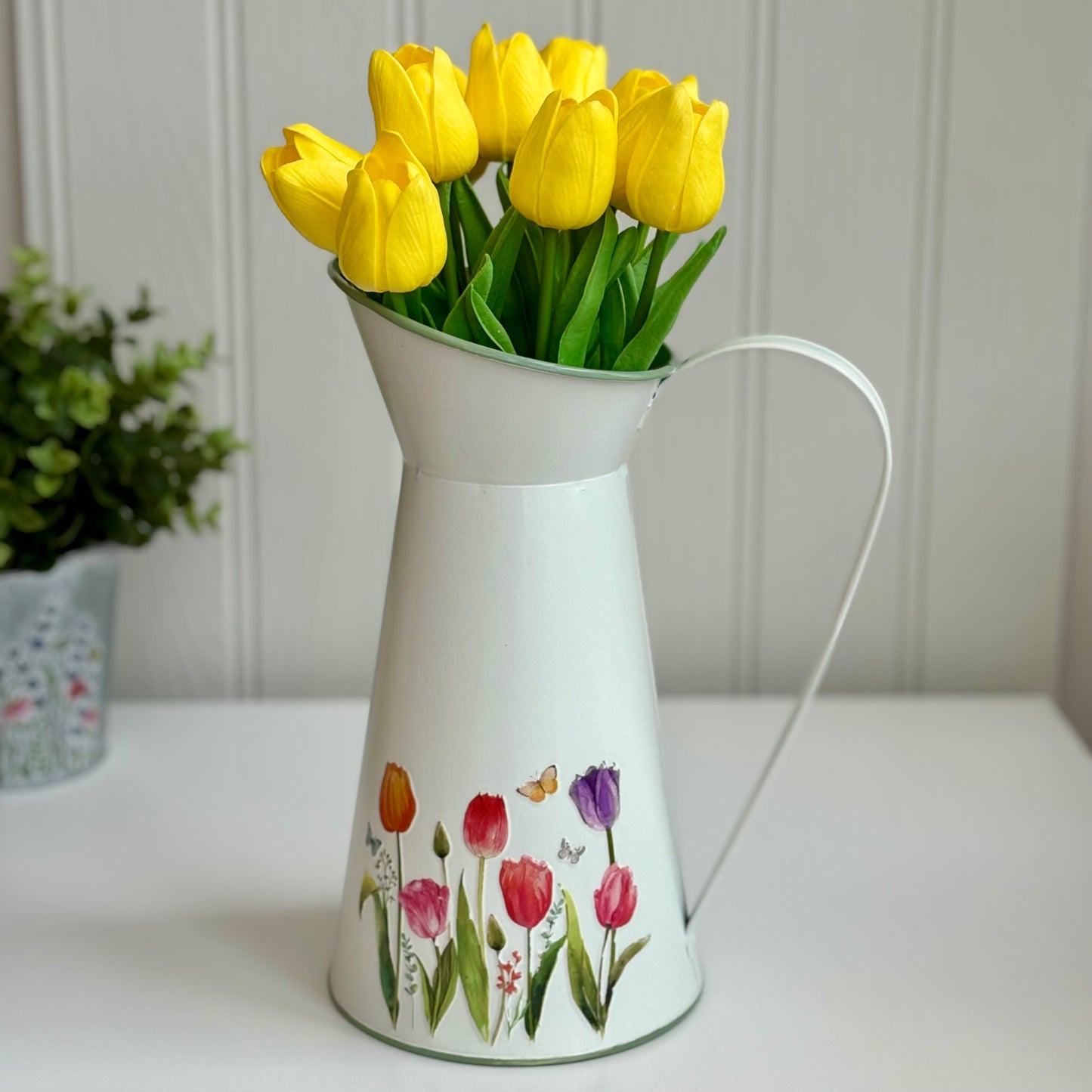 Metal Jug Pitcher Vase with Tulip Design