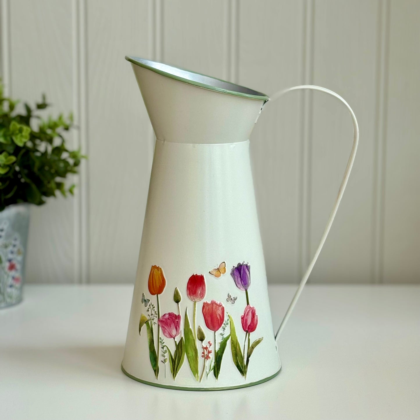 Metal Jug Pitcher Vase with Tulip Design