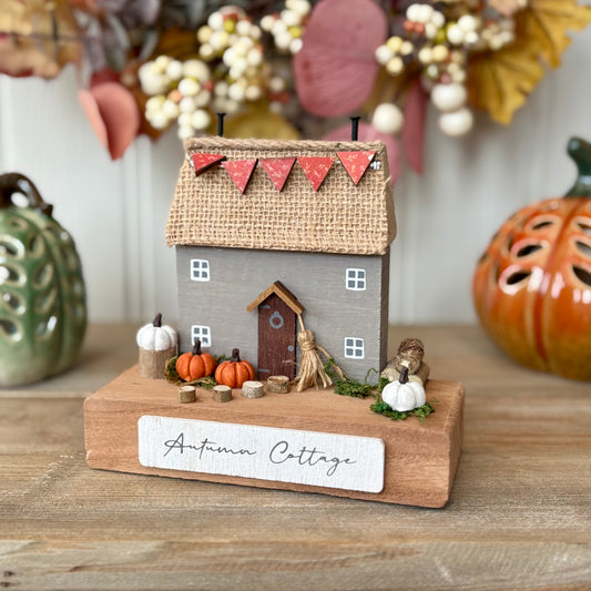 Autumn Pumpkin Cottage Wooden House Block Ornament