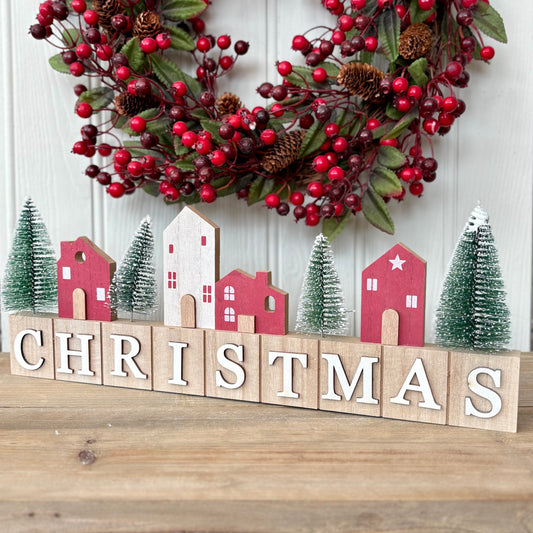 Rustic Wooden Christmas House Village Sign Ornament