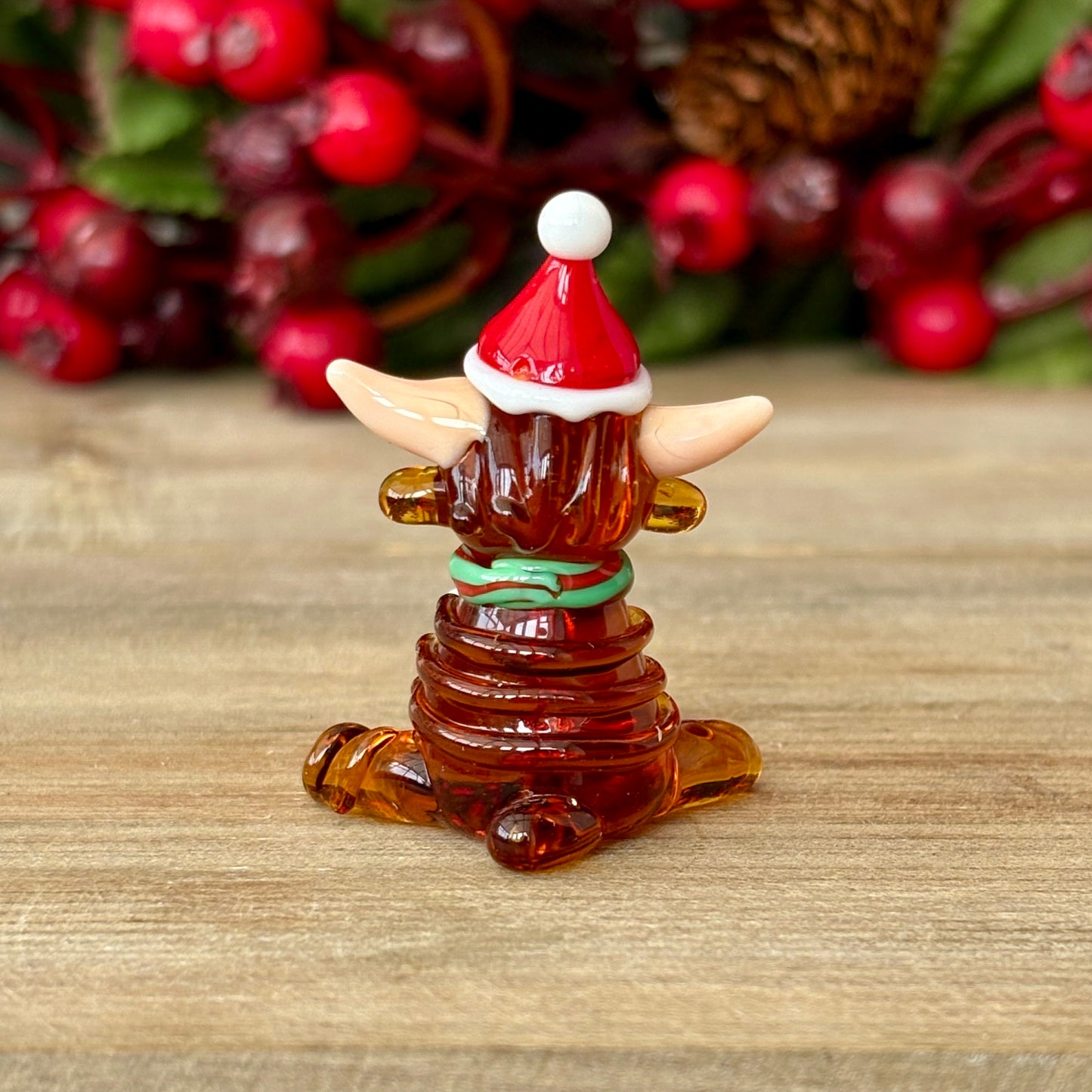Miniature Glass Christmas Highland Cow Figurine Collectable Ornament