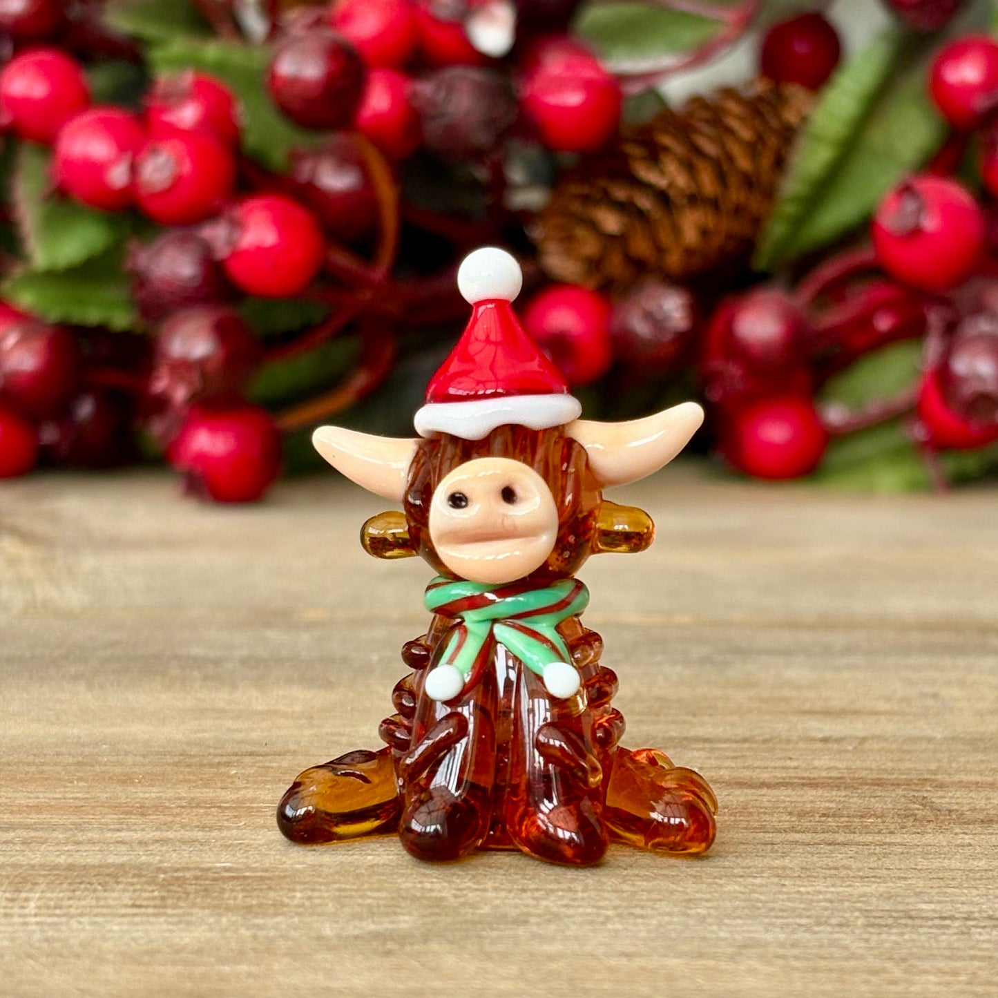 Miniature Glass Christmas Highland Cow Figurine Collectable Ornament