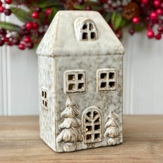 LED Ceramic Christmas House Decoration | Light Up Christmas Winter Cottage Ornament