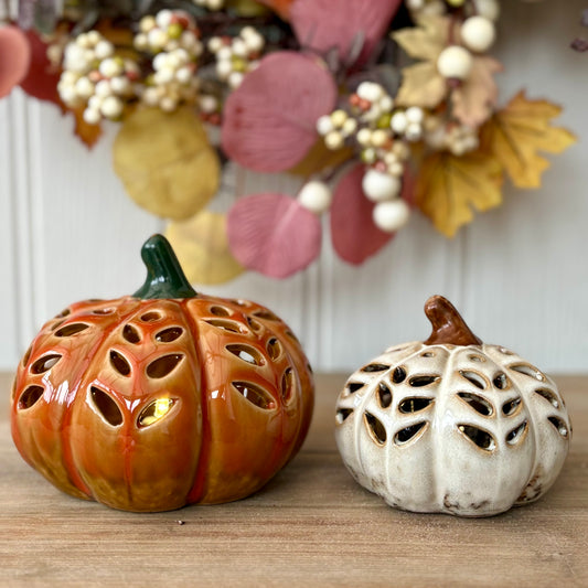 LED Ceramic Autumn Pumpkin Ornaments | Light-Up Autumn Decor