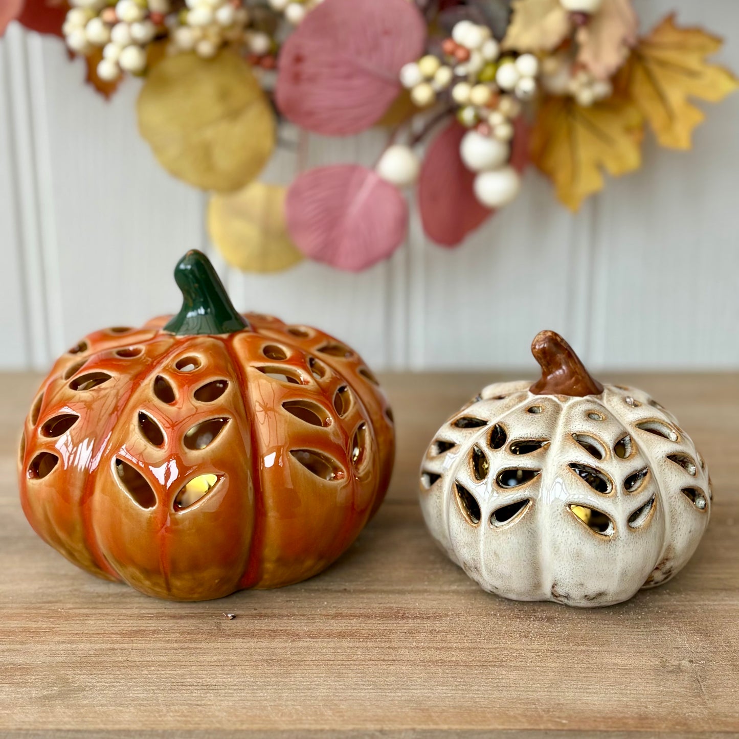 LED Ceramic Autumn Pumpkin Ornaments | Light-Up Autumn Decor