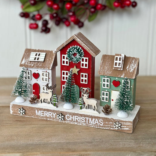 Rustic Wooden Christmas Village House Scene Ornament