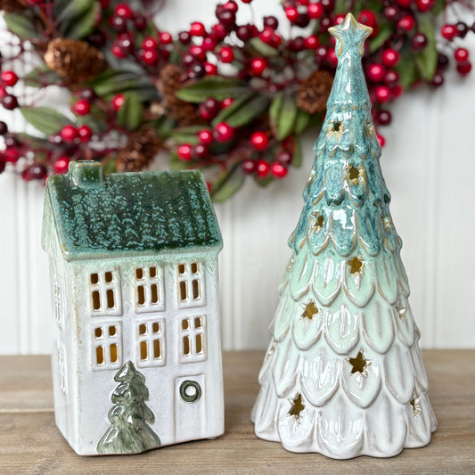 Ceramic LED Christmas House & Tree Decorations
