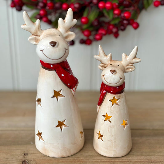 Ceramic LED Reindeer Decorations with Cutout Stars