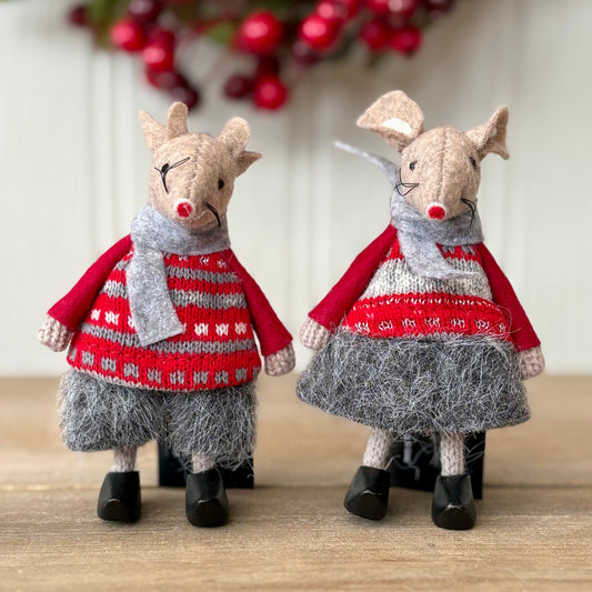 Christmas Mouse Ornaments with Knitted Jumpers