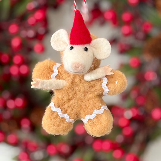 Felt Mouse Gingerbread Hanging Ornament